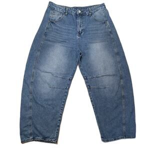 Barrel Leg Cropped Jeans Women Size 12 High Rise Curved Leg Trend Denim